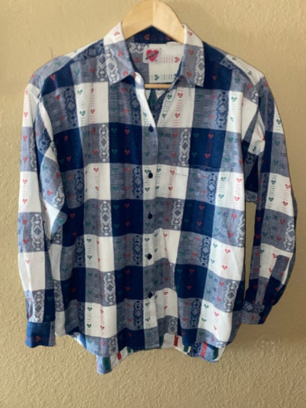 Vintage Blue Flannel Shirt Plaid Long Sleeve Men's Large